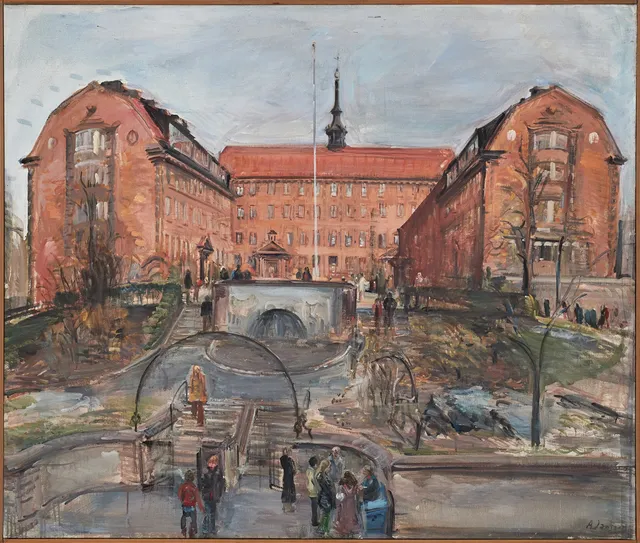 ALVAR JANSSON. Motiv med byggnad olja på duk, signerad.