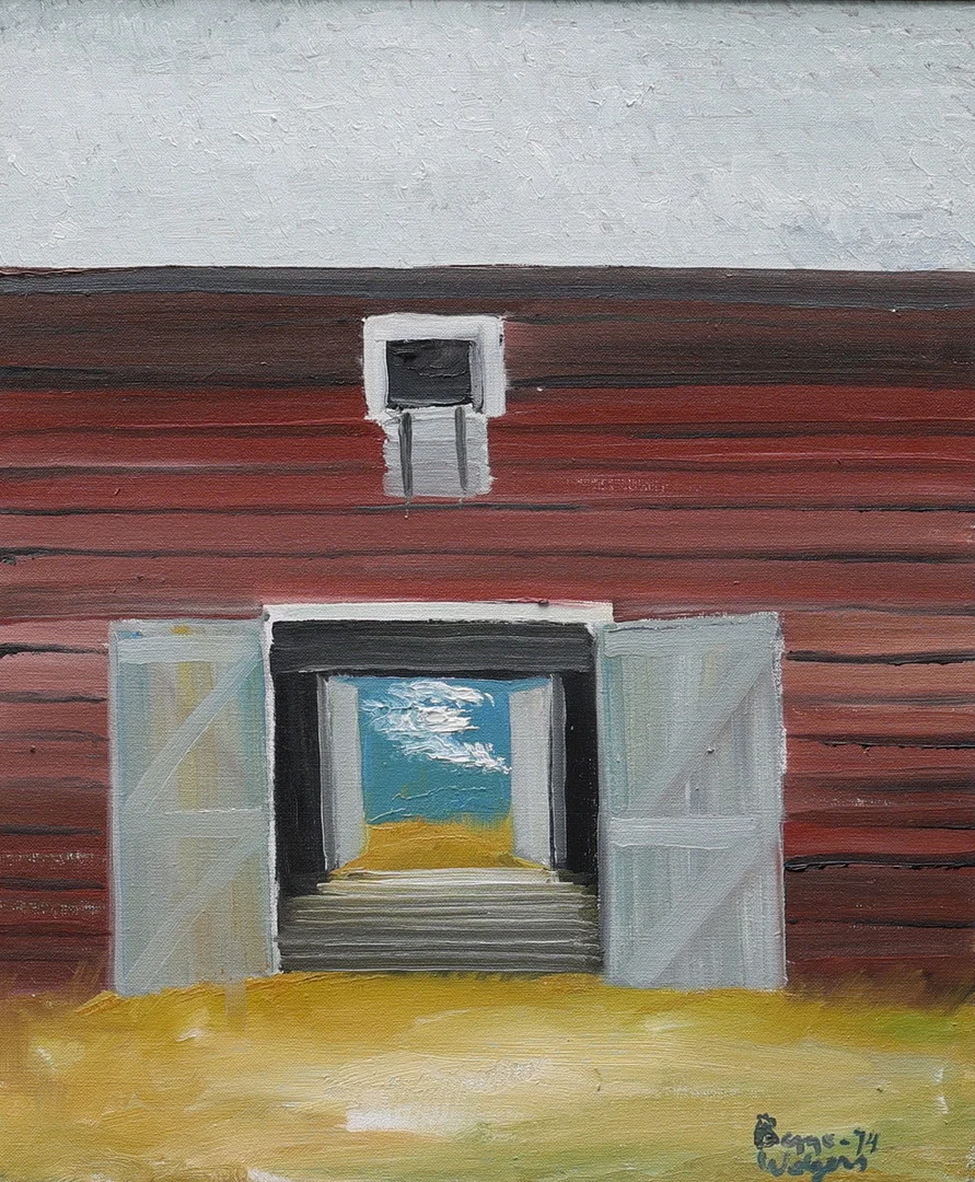 BEPPE WOLGERS. olja på duk, "Du ser rakt genom Everts loge", signerad, daterad -74. — Paintings — Auktionsmagasinet Vänersborg