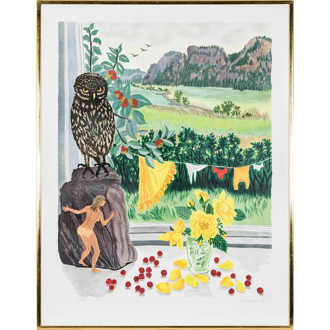 MONA HUSS WALIN. Utsikt från ett fönster, färglitografi, signerad, daterad -79 samt numrerad 35/460. — Engravings & Prints — Stockholms Auktionsverk Göteborg