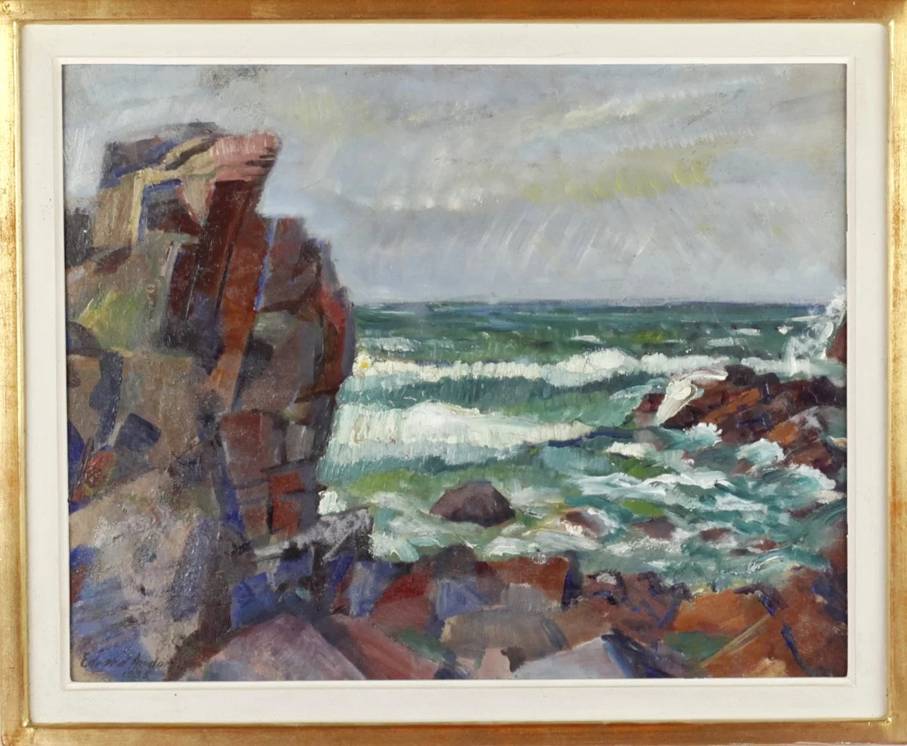 EDVARD ANDERSSON. Olja på pannå, motiv troligen Kullaberg, signerad, 1938. — Paintings — Höganäs Auktionsverk