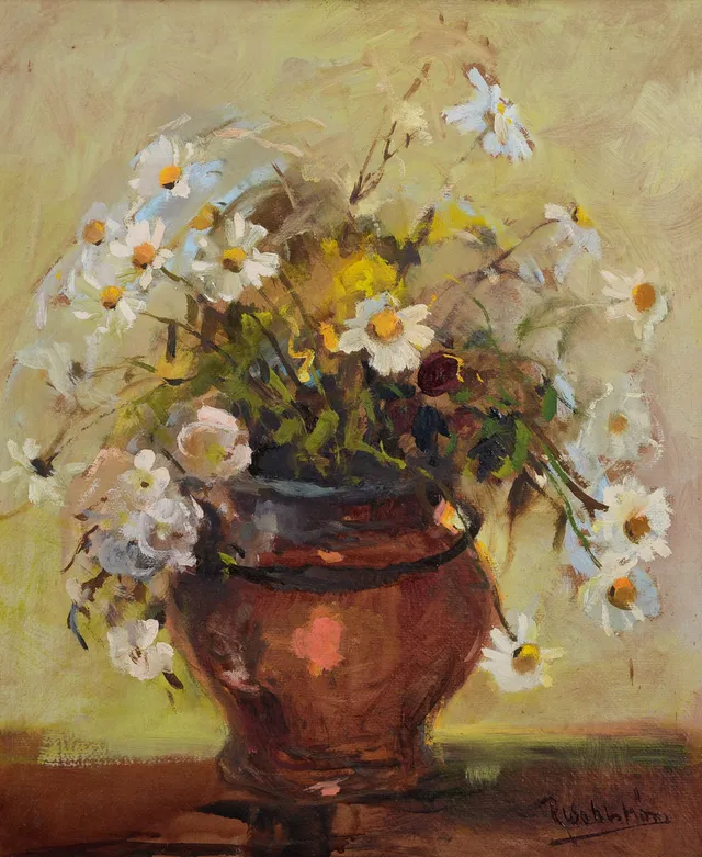 RUNE WAHLSTRÖM. Blomsterstilleben, olja på pannå, signerad.