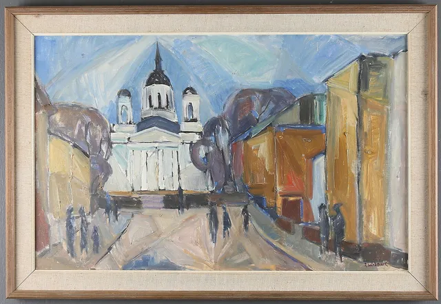 RUNE LUNDMARK. Gatuvy, olja på duk, signerad.