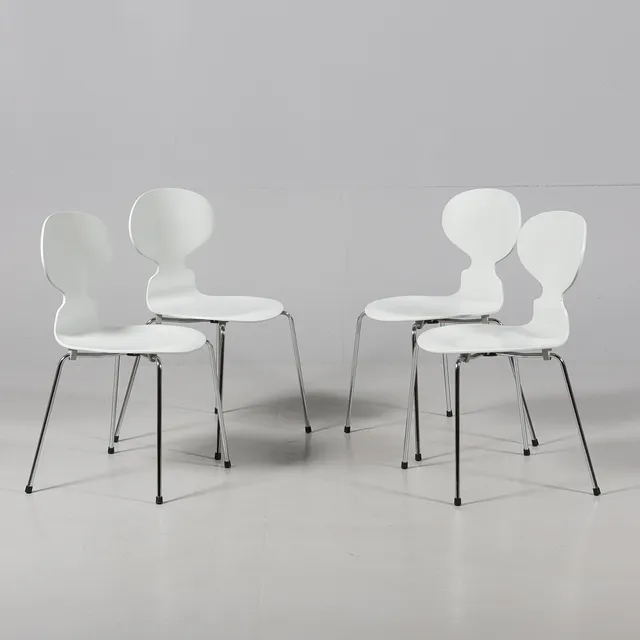 ARNE JACOBSEN. STOLAR, 4 stycken, "Myran" Fritz Hansen.
