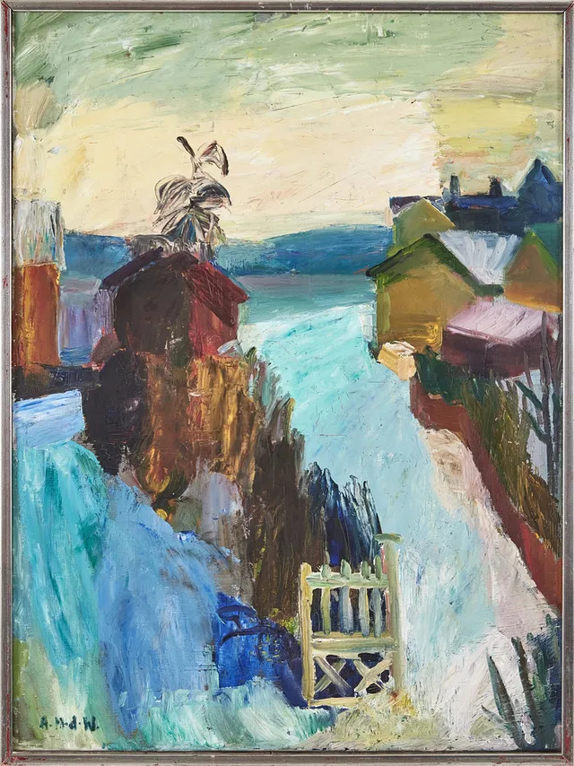 ASTRID MUNTHE DE WOLFE. "Solvinter, Vaxholm". Monogramsignerad A.M.d.W. Olja på duk, 80 x 60 cm.