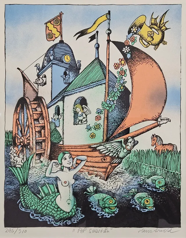 HANS ARNOLD. "På Svartån". Färglitografi, signerad Hans Arnold och numrerad 296/310.
