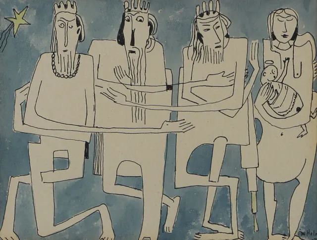 ÅKE HOLM. Figurer, akvarell/teckning, signerad Åke Holm, -75.