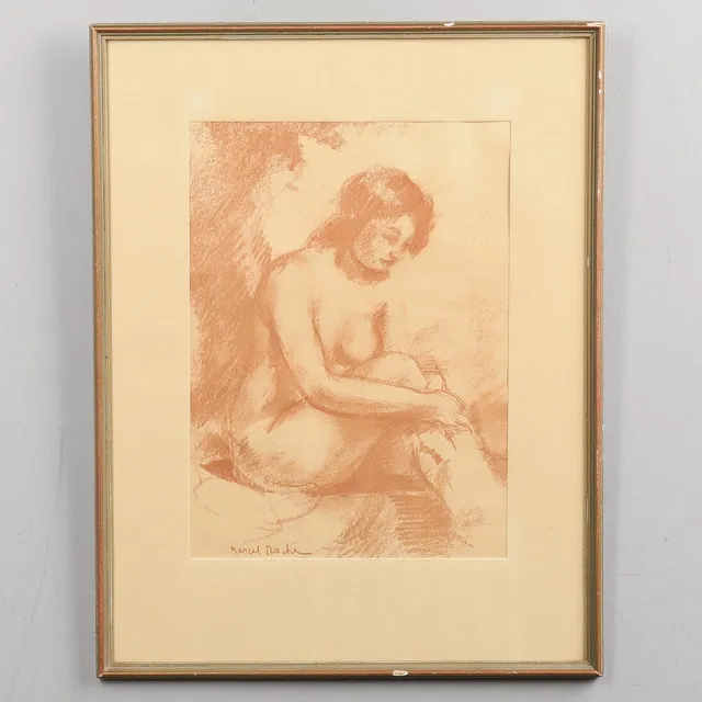 MARCEL ROCHE (1890-1959). Litografi, "Kvinna som badar", signerad i tryck, 1900-talets första halva.