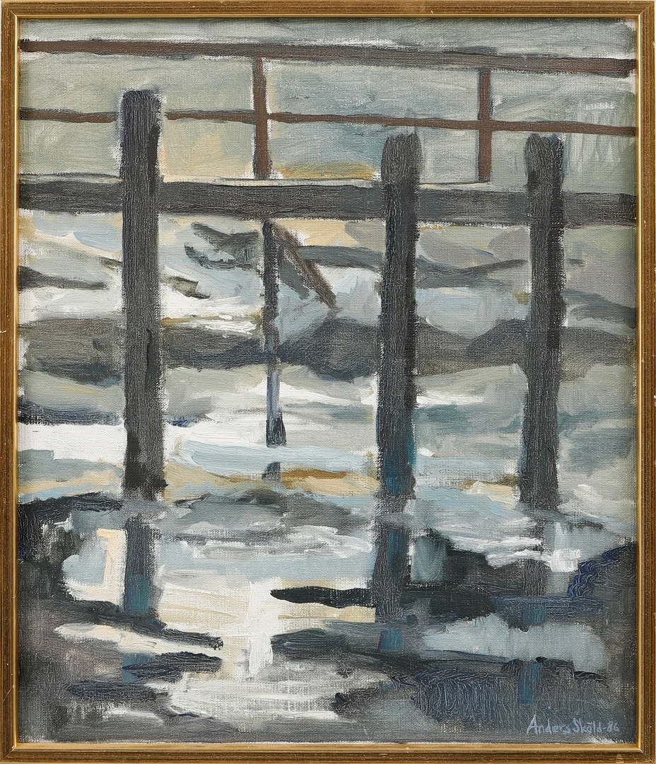 ANDERS SKÖLD. "Månbelyst brygga", olja på duk, signerad och daterad -86. — Paintings — Göteborgs Auktionsverk