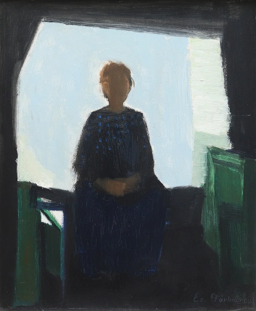 EVERT FÄRHM. Porträtt i motljus, olja på pannå, signerad och daterad -62. — Paintings — Garpenhus Auktioner