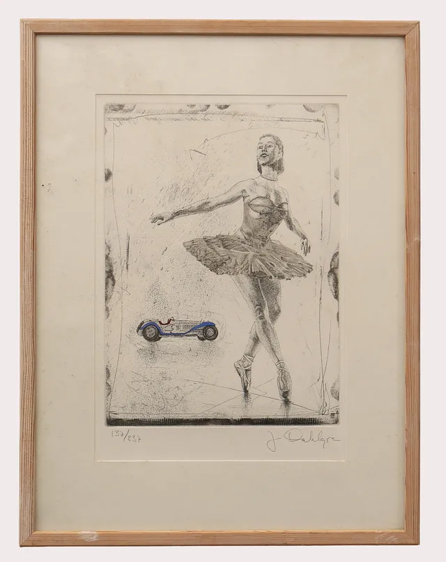 JAN DAHLGREN. Litografi med bil och ballerina, numrerad, signerad.