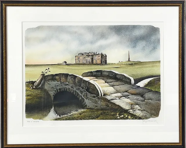 NILS ERIK JOHANSSON (f. 1950). Färglitografi, "Golfarens vy", signerad, egen upplaga.