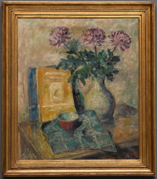 Ejner Johansen, olie på lærred. Opstilling med blomster