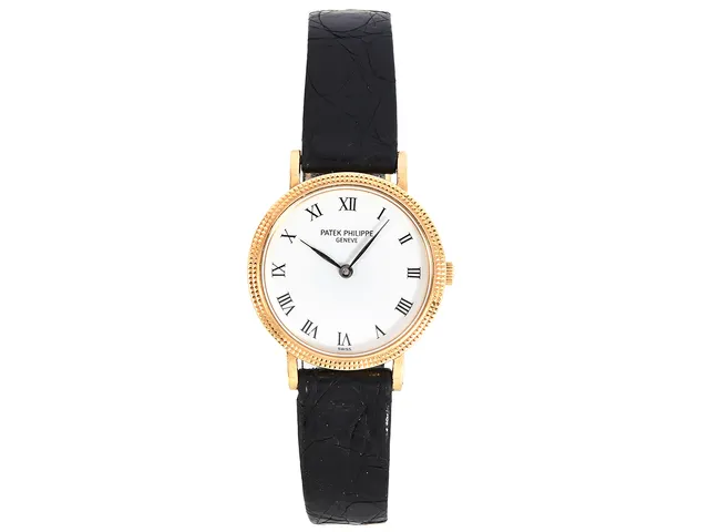 PATEK PHILIPPE, Genève, Calatrava, Cal E 15, Serie nr. 1614102, Ref nr. 4819, Boett nr. 2914179, damur, 25 mm, 18K guld, quartz, sagfirglas, läderband, originalspänne i 18K guld, cert, juni 1992, box (skadad).