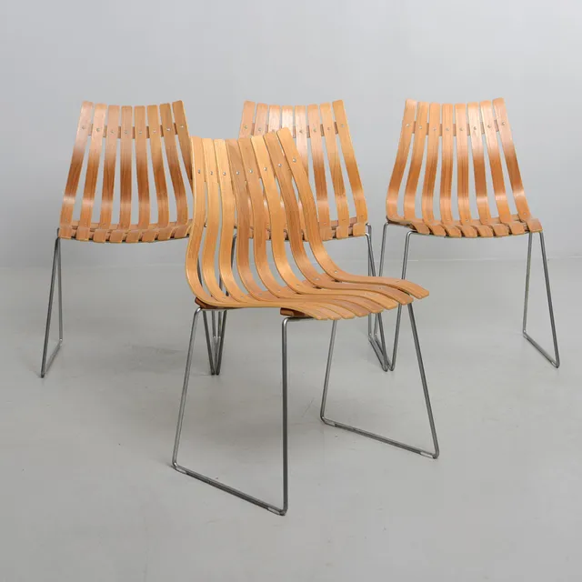 HANS BRATTRUD. Stolar, 4 st, "Scandia Junior", Hove Möbler, Norge, formgivna 1957.