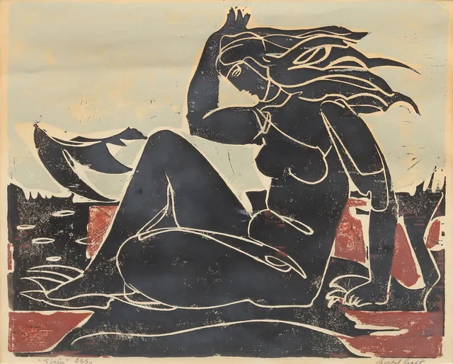 BERTIL GADÖ. "Sirén", färgträsnitt, signerad.