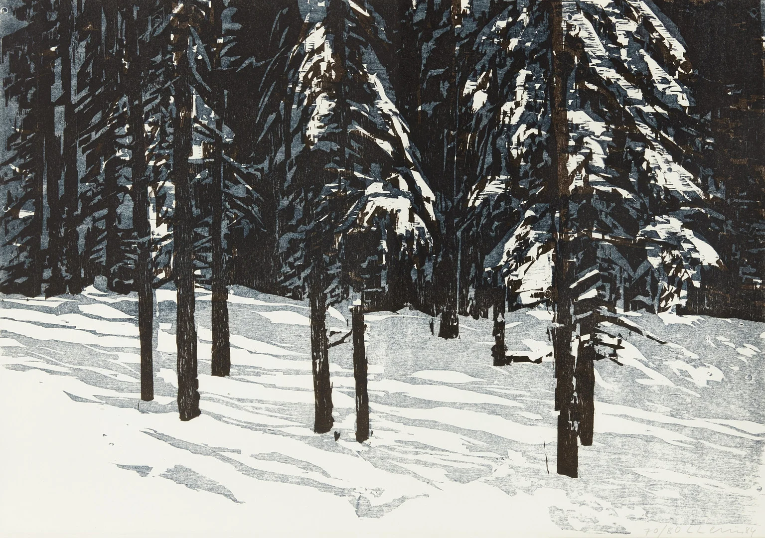 LARS LERIN (Sverige, Född 1954): Vinterbild, signerad, numrerad och daterad, L Lerin, -84, ed 70/80, träsnitt. — Engravings & Prints — Crafoord Auktioner Stockholm