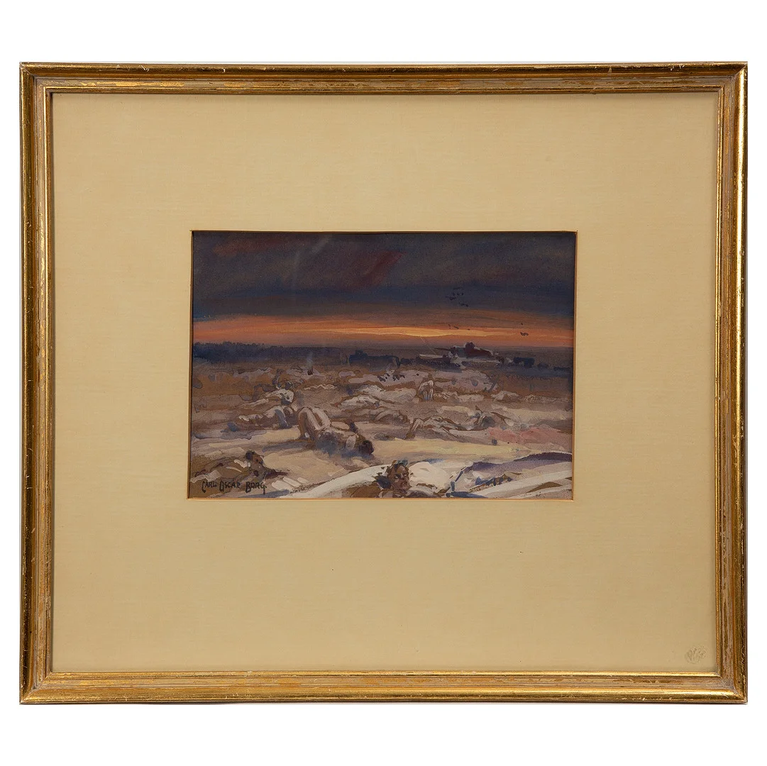 CARL OSCAR BORG. Finska vinterkriget, gouache på papper, signerad. — Paintings — Stockholms Auktionsverk Göteborg