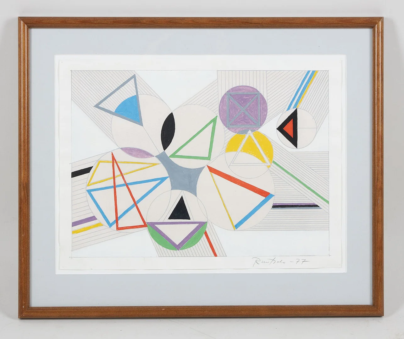 EINO RUUTSALO. "Kinetisk konstruktion i rum nr 6", signerad samt daterad -77, gouache. — Paintings — Stockholms Auktionsverk Helsinki