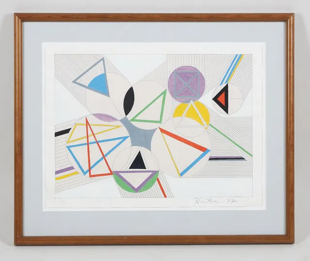 EINO RUUTSALO. "Kinetisk konstruktion i rum nr 6", signerad samt daterad -77, gouache.