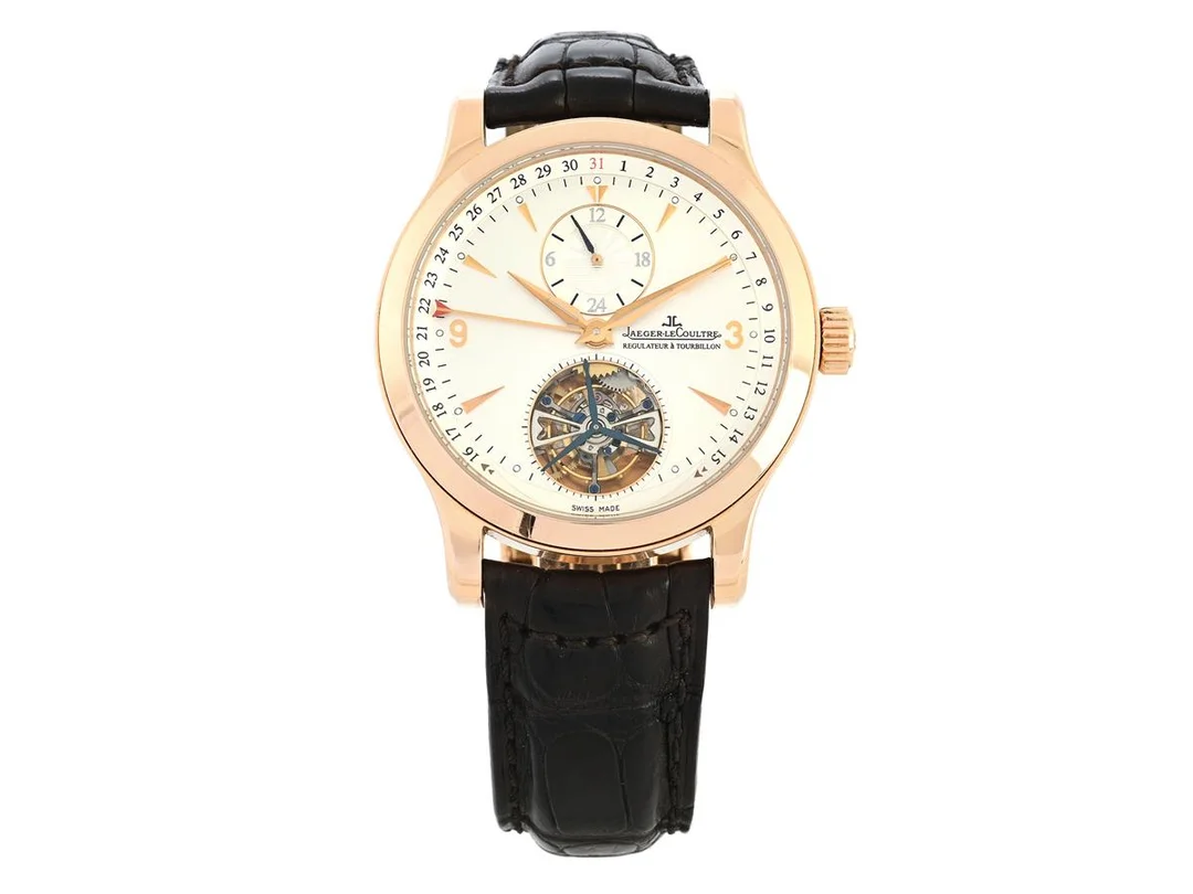 JAEGER-LE COULTRE, Master Tourbillon, Cal 978, Verk nr. 3545052, Serie nr. 2498423, Ref nr. Q1652420, Boett nr. 146.2.34.S, herrur, 41,5 mm, 18K rosa guld, automatisk (Tourbillon), safirglas, datum, 24-timmarsvisare, läderband, viklås i 18K rosa guld, cert, oktober 2012, box (skadad), ytterkartong. — Klockor/Jaeger-Le Coultre — Kaplans