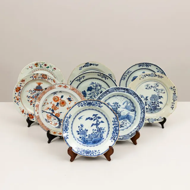 TALLRIKAR, 9 st, Porslin, Qing Kina 1700/1800-tal.