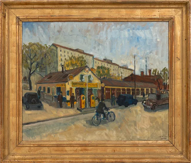 JOHN HAAVS JOHNSON (1915-1968). Valhallavägen 23, olja på duk, signerad och daterad-54.