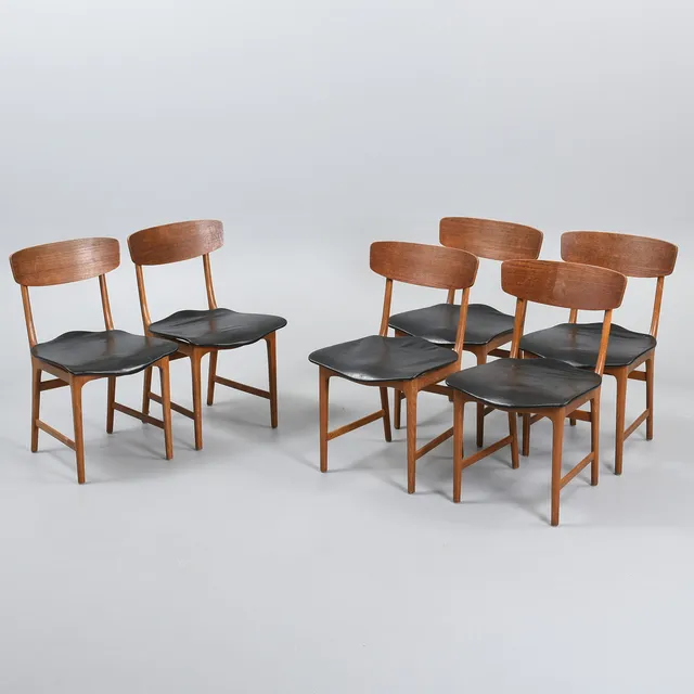 DANISH CABINETMAKER. Set of six teak chairs with molded seats. (6).