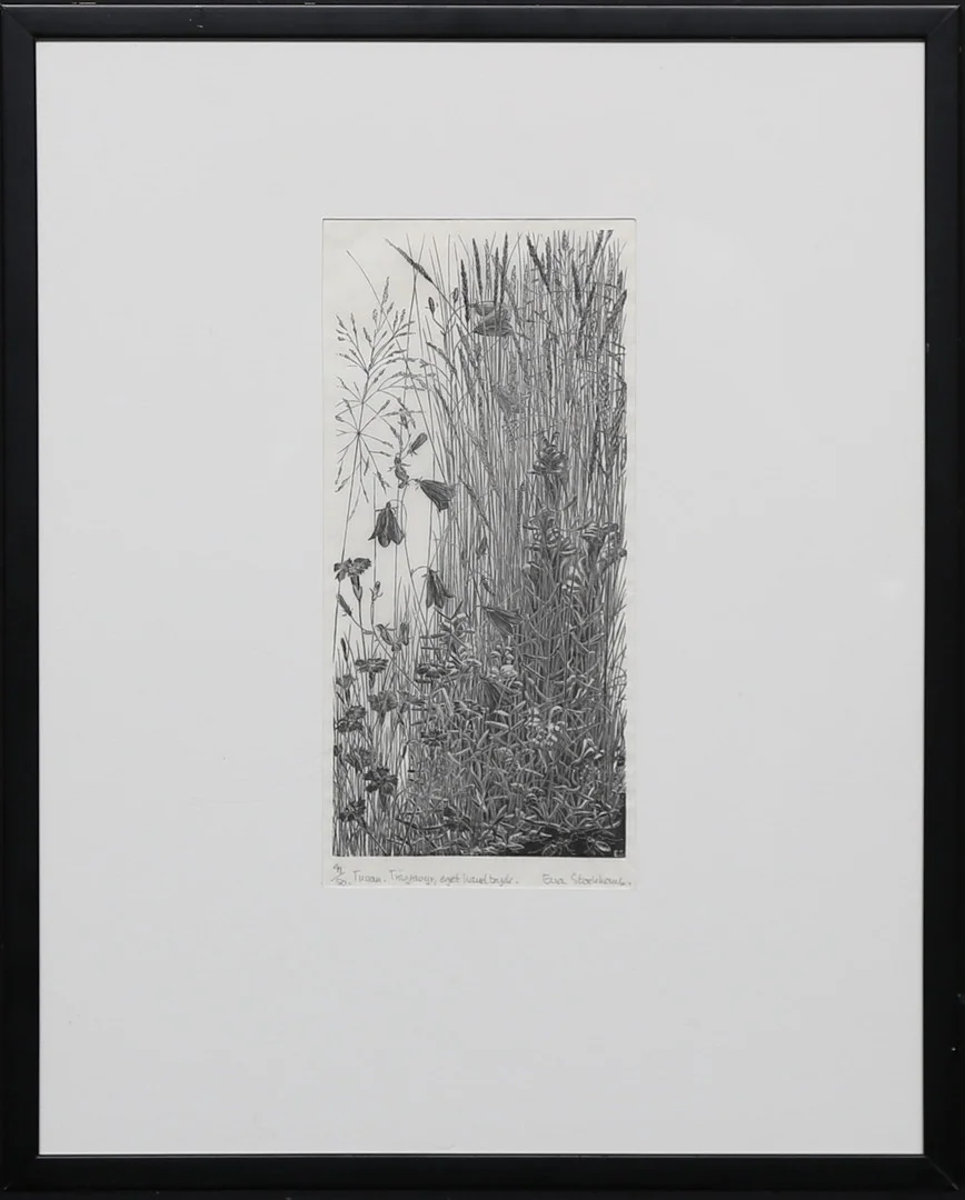 EVA STOCKHAUS. "Tuvan". Trägravyr, handtryck, signerad och numrerad 41/50. — Engravings & Prints — Gomér & Andersson Linköping