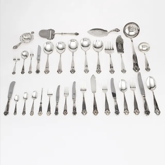 THORVALD MARTHINSEN. Bestickuppsättning "Inheritance", silver, 222 delar. Tönsberg, Norge. Totalvikt ca 8500 gram.