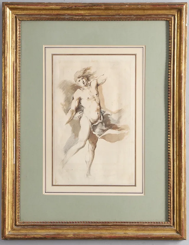 18TH CENTURY ENGLISH SCHOOL. STUDY OF A STANDING MALE NUDE.