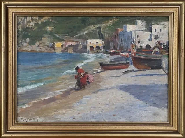 WILHELM SMITH. Motiv från Capri, olja på duk, signerad.
