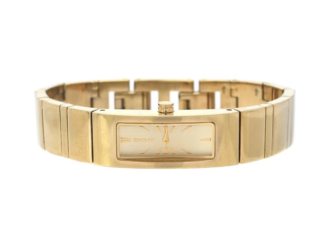 DKNY, damur, Ref nr. NY-3814, Boett nr. 110610, 12,5 x 33 mm, doublé, quartz, mineralglas, integrerad originallänk (längd 155 mm), ca 2010. — Klockor/DKNY — Kaplans