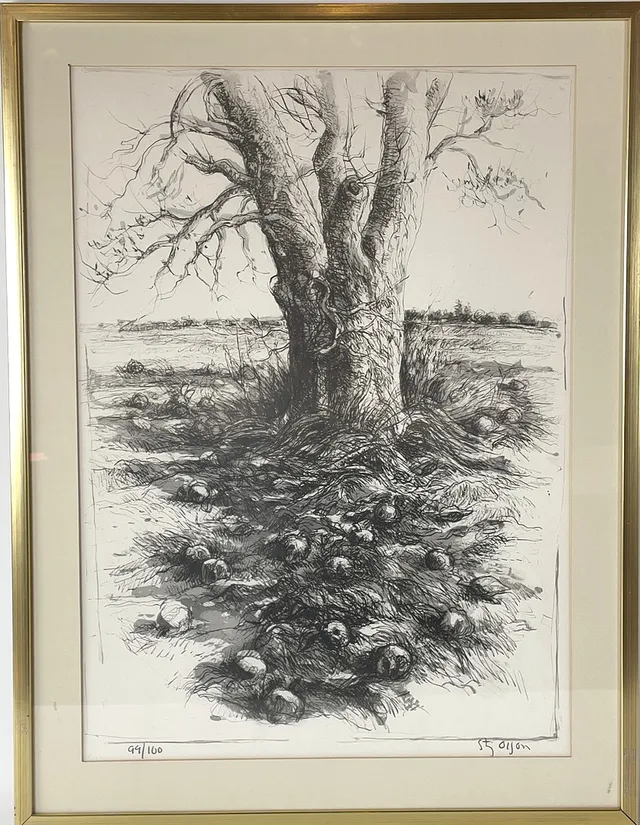 STIG OLSON. Litografi, fruktträd, signerad samt numrerad 99/100.
