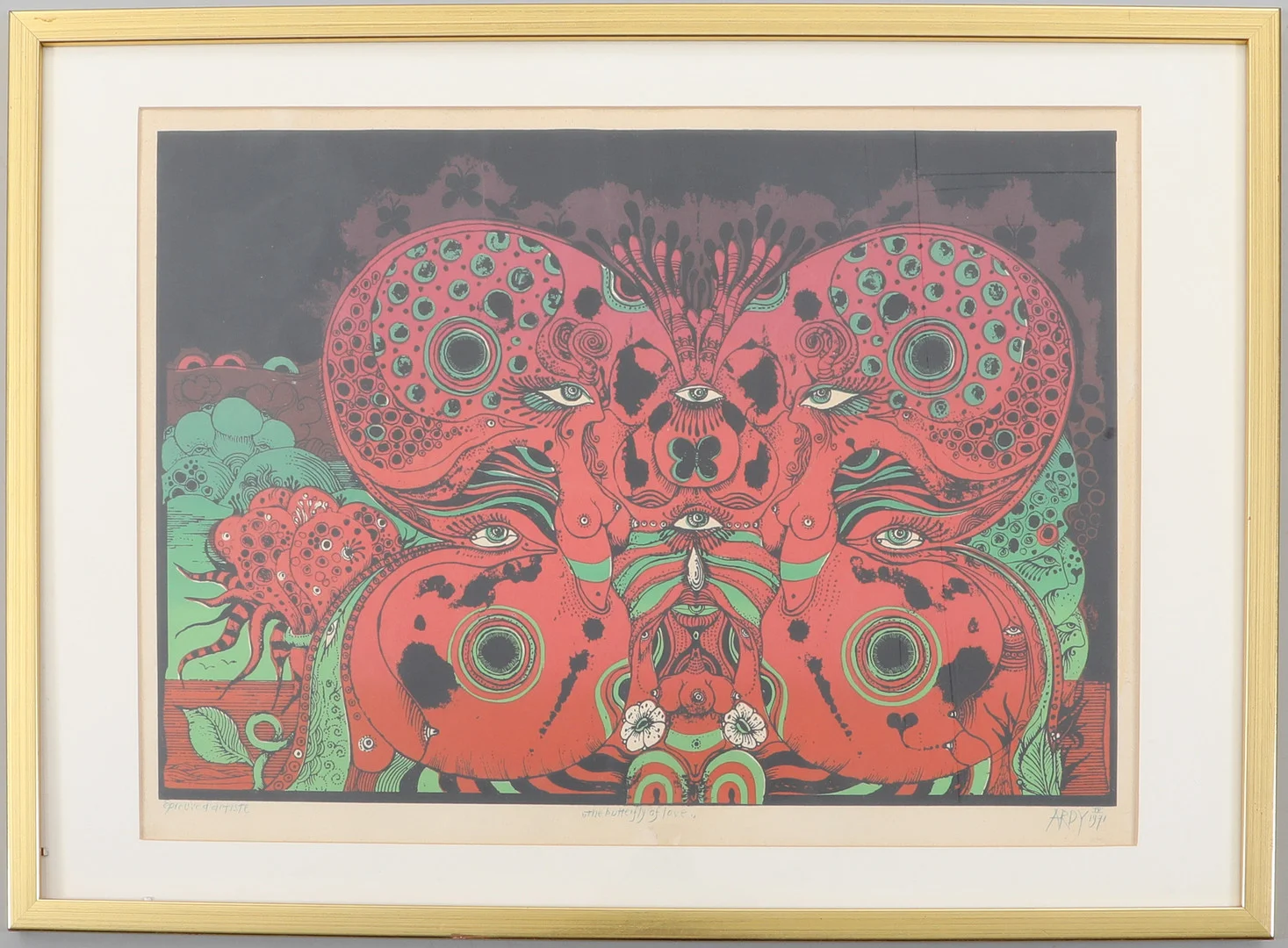ARDY STRÜWER. "Butterfly love", färglitografi, signerad samt daterad Stockholm 1971. — Engravings & Prints — Södermanlands Auktionsverk