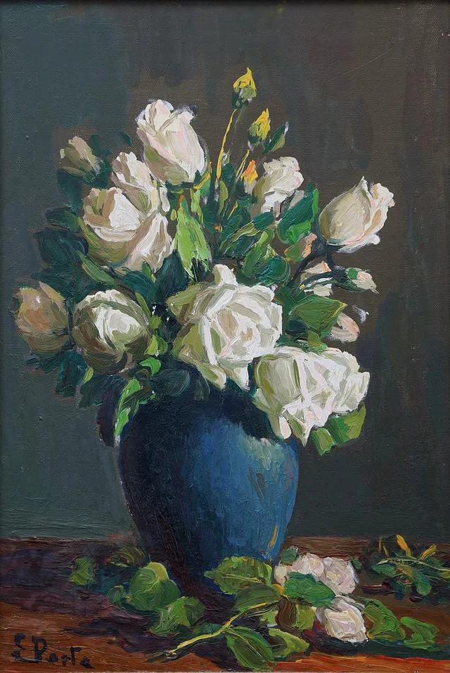 ENRIC PORTA MESTRE. Vase with white roses.