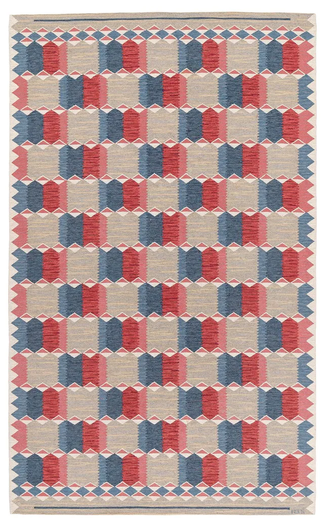 Anna-Greta Sjöqvist, matta, gobelängteknik, ca 401 x 245 cm signerad AGS.