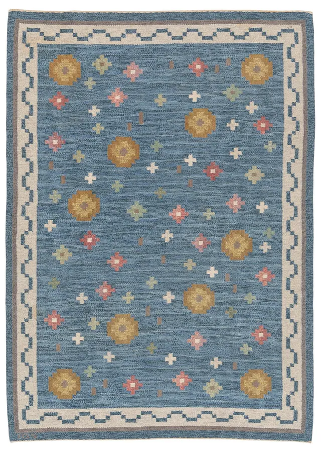 Anna-Greta Sjöqvist, matta, "Blomsteräng," rölakan, ca 240 x 170 cm, signerad AGS.