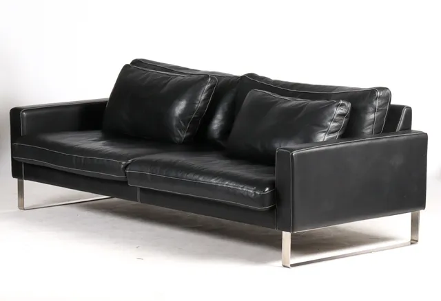 Nielaus, freestanding sofa, black buffalo leather, model Handy