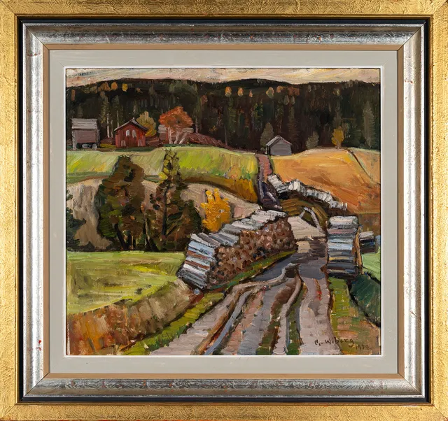 GUNNAR WIBERG. Olja på pannå, "Flisbäcken", 1942.