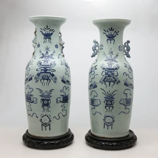 Pair of Chinese Celadon porcelain vases, mid 20th Century.