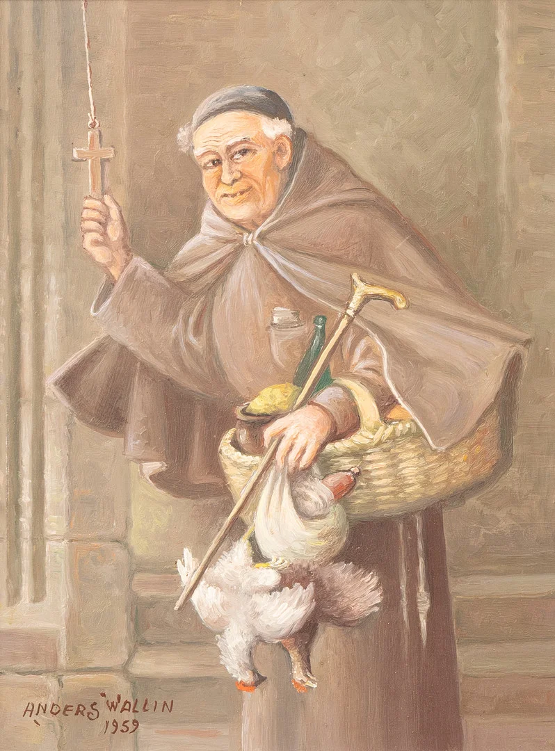 ANDERS WALLIN. Munk, olja på pannå, signerd och daterads 1959. — Paintings — Garpenhus Auktioner