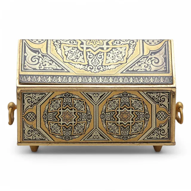 Damascene brass chest in the style of Plácido Zuloaga, second half of the 20th Century.