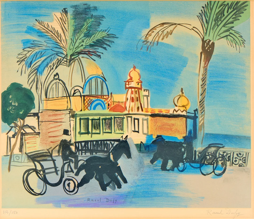 RAOUL DUFY. "Nice, le Casino de la jetée aux deux calèches". — Engravings & Prints — Uppsala Auktionskammare