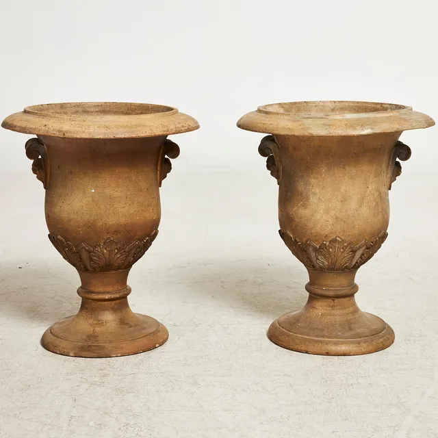 HÖGANÄS, trädgårdsurnor, oglaserat stengods, stämplade, 1800-tal, 1 par.