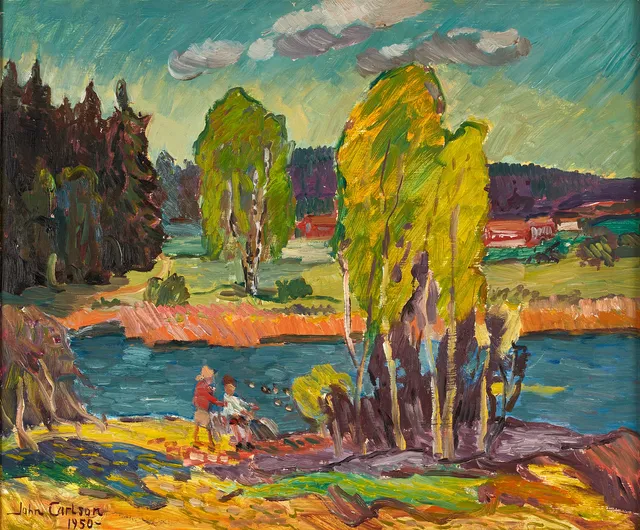 JOHN CARLSON (1896-1979), Sommarlandskap, signerad och daterad 1950, olja på pannå.