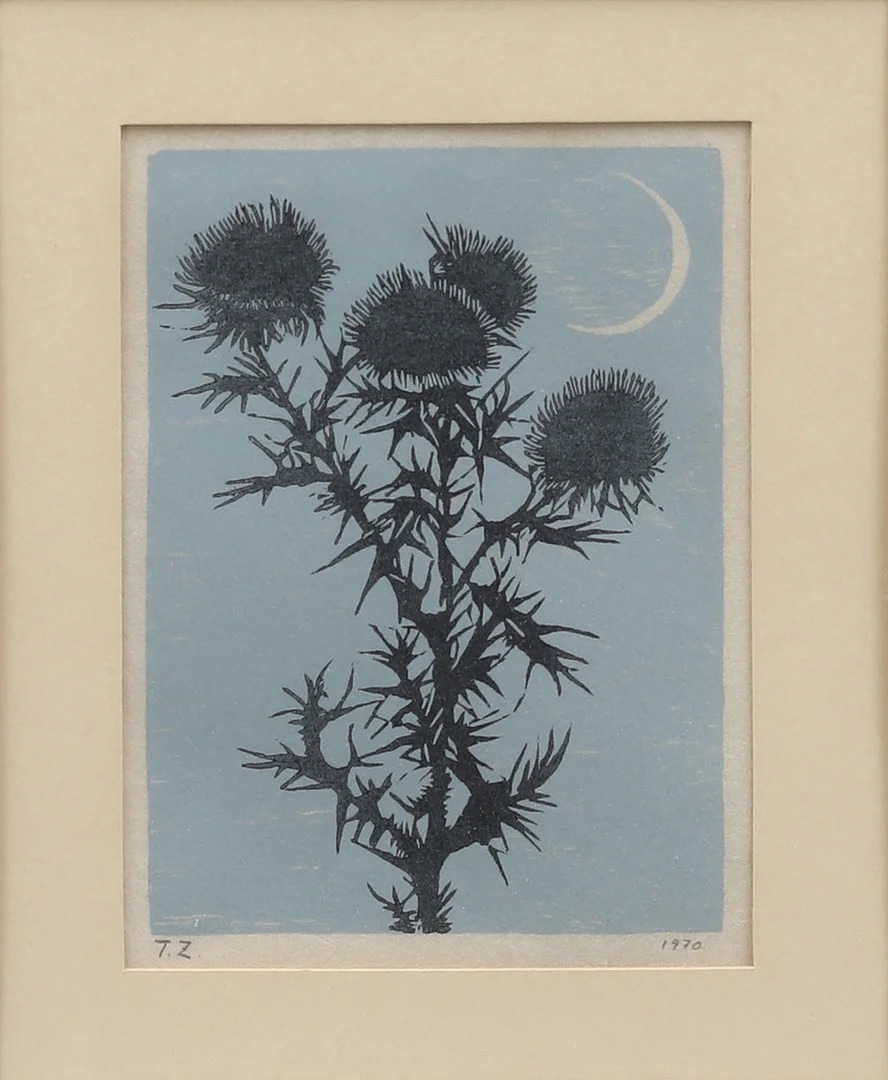 TORBJÖRN ZETTERHOLM. Tistel, träsnitt, monogramsignerad och daterad 1970. — Engravings & Prints — Garpenhus Auktioner