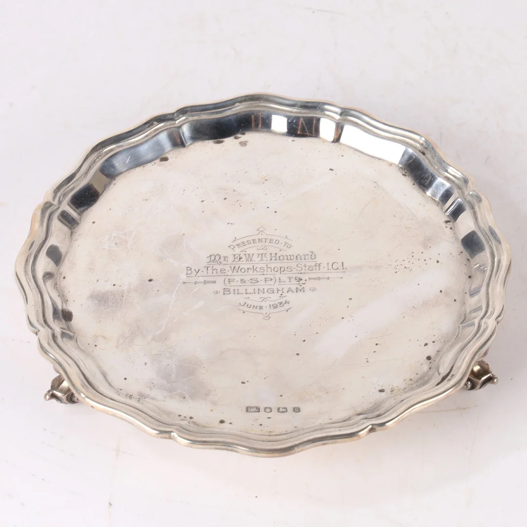 A GEORGE V SILVER CARD TRAY. — Silver — Bishop & Miller