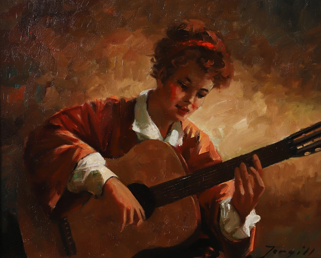 TORALF JERGILL. Gitarrspelande flicka, olja på duk, signerad Jergill. — Paintings — Helsingborgs Auktionskammare