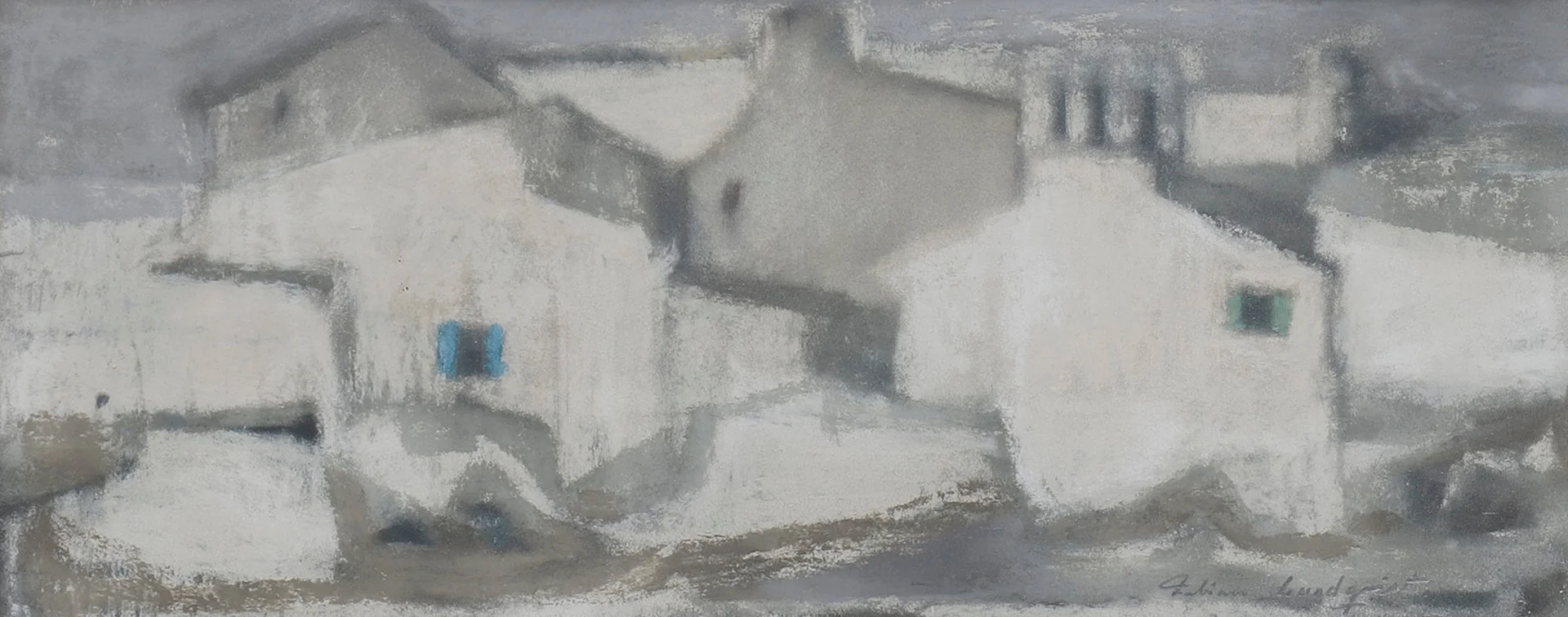 FABIAN LUNDQVIST. VITRAPPADE HUSGAVLAR. — Paintings — Crafoord Auktioner Lund