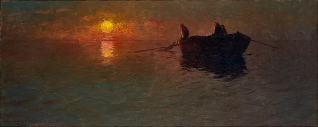 ARVID JOHANSSON (1862-1923): Fiskare i månsken, signerad, olja på duk.